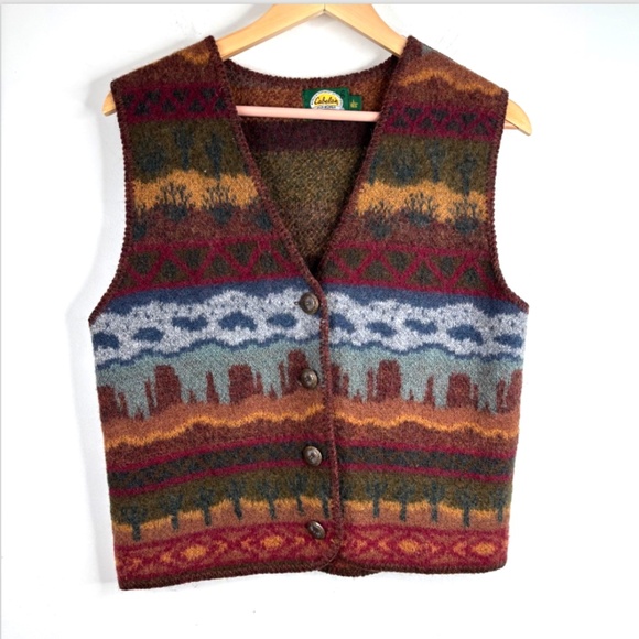 Cabelas Boiled Wool Sweater Vest L Southwestern Western Desert Boho Grandpa Fall - Picture 1 of 8